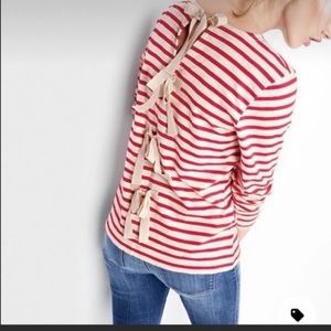J.Crew Red Stripe Back Bows Long Sleeve Tee Top in XS
